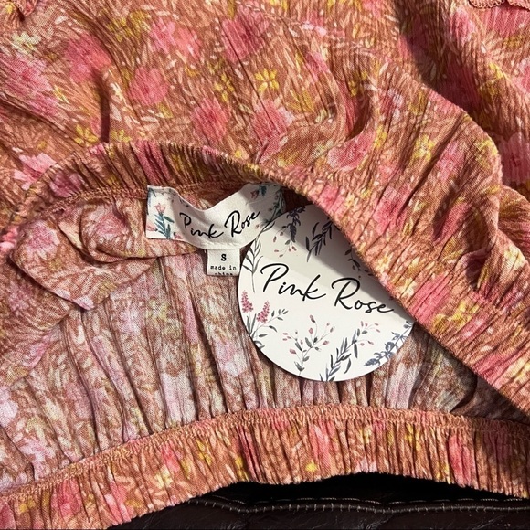 Pink Rose Boho Floral Mini Skirt in Coral Size S - Picture 5 of 7